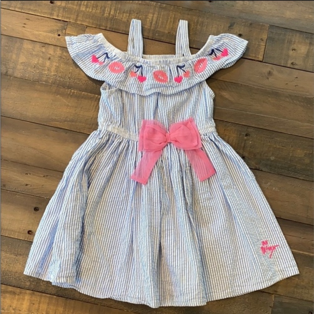 Betsey Johnson blue seersucker embroidered dress